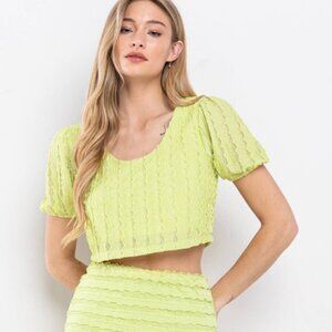 Neon Lime Mini Skirt Crop Top Set
